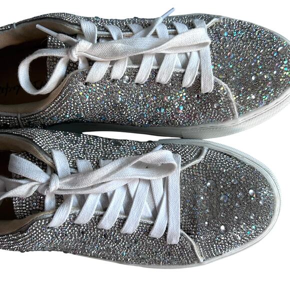 Betsy Johnson sneakers size 8.5 Sidny platform sparkle rhinestone metallic gray - Picture 13 of 13